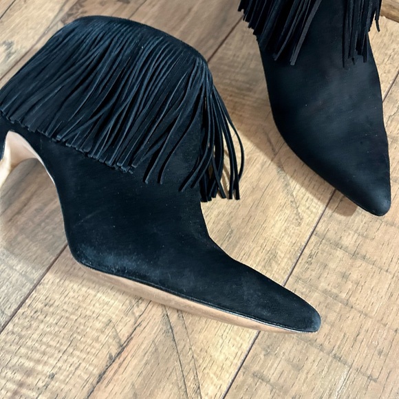 Sam Edelman Kandice Black Suede Fringe Ankle Booties - Picture 3 of 13